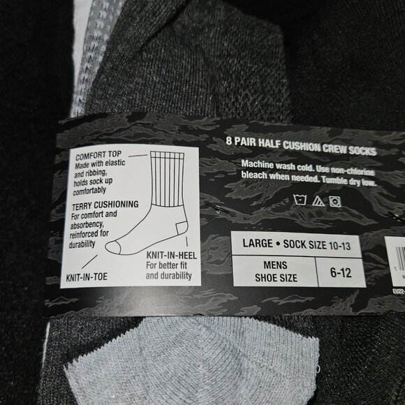 NWT ecko unltd. Men's 1/2 Cushion Crew Socks (8 pair) (Sock size 10-13) - Picture 4 of 6
